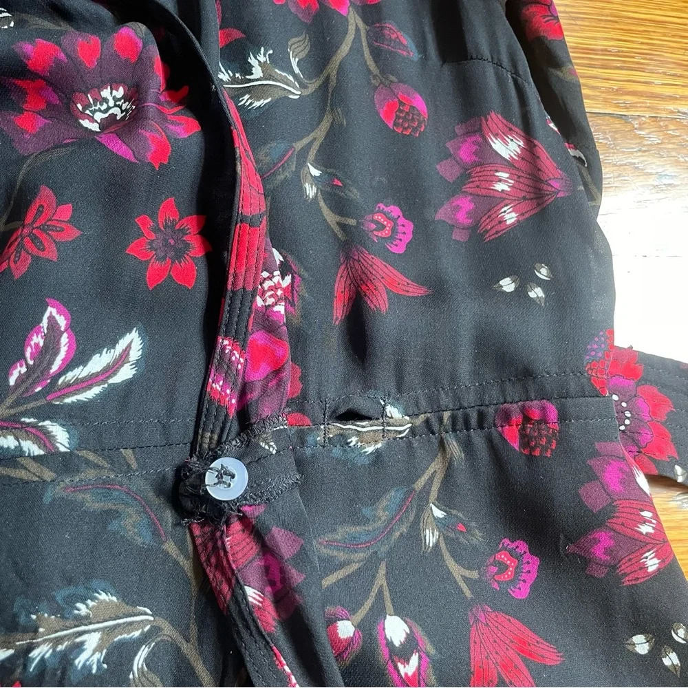A.L.C. Cora Silk Floral Wrap Black Midi Dress 6